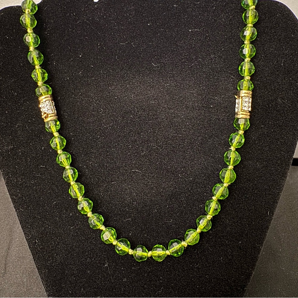 Faceted Green Glass Necklace – 26” Hand Knotted